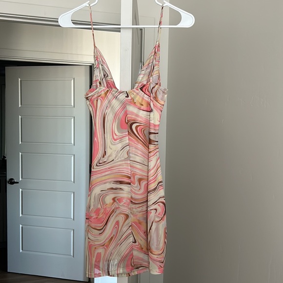 Mesh Pink Swirl Mini Dress Size Medium - Picture 3 of 4